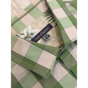 Lords of Harlech Mens Green Tan Buffalo Check Floral Trim Cotton Shirt Large